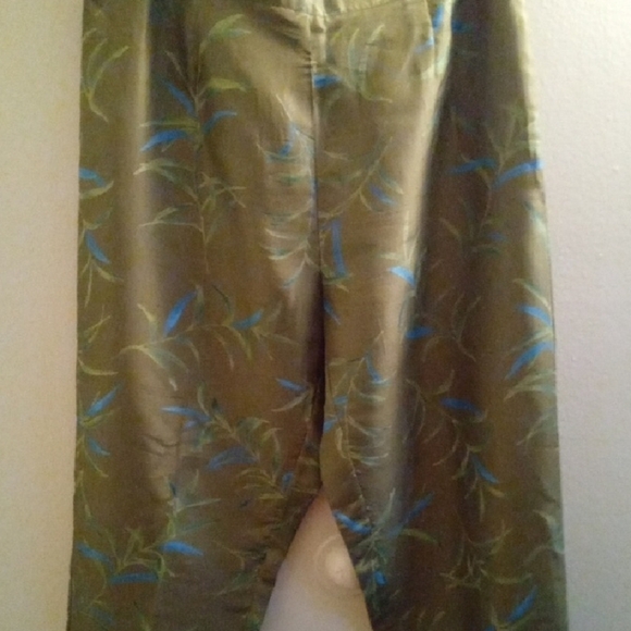 Womans 10 Kate Hill Olive Green Chinos Relaxed Straight-Leg Thin 100% Silk - Picture 3 of 5